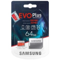 Atminties kortelė Micro SD Samsung EVO Plus microSD XC 64GB 100MB / s UHS-I U3 10 klasės su adapteriu